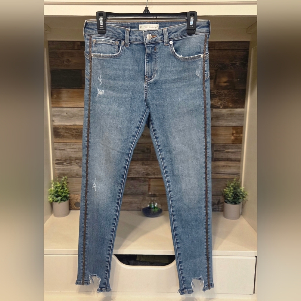 Bankanler "By Free People" Classic Skinny Jeans W/ Distressed Ankle & Beads
